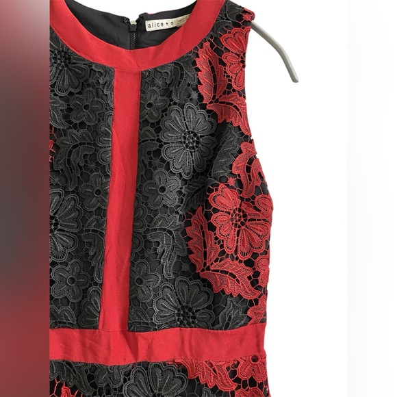 Alice + Olivia Black and Crimson Lace Sheath Dress - Picture 2 of 5
